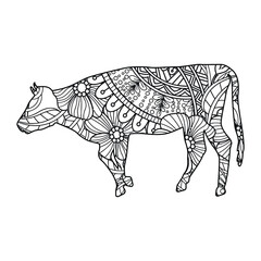 Mandala cow coloring page for kids