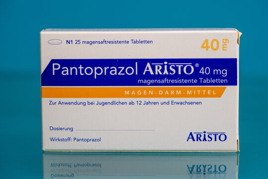 Gera, Germany - MAR 17, 2022: Packages of Pantozol . Pantozol  pills in cardboard box