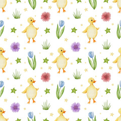 Watercolor seamless pattern spring, happy easter, holiday background. 