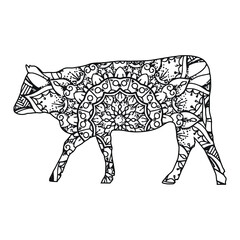 Mandala cow coloring page for kids