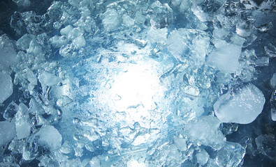 Close-up of broken ice, macro top shot.