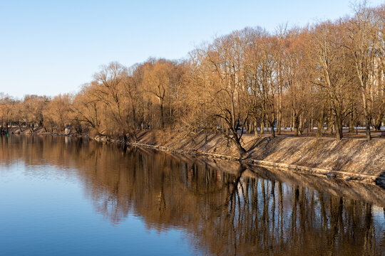 Calm morning at the Riverside in the city center of Taru, Estonia