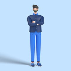 3d male character standing and thinking with arms crossed pose