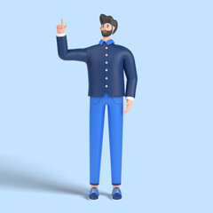 3d male character having great idea, finding inspiration or solution to problem.