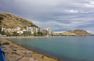 Panorama of Alicante at cloudy day, Spain