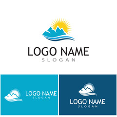 Simple Modern Mountain Landscape Logo Design Vector, Rocky Ice Top Mount Peak Silhouette