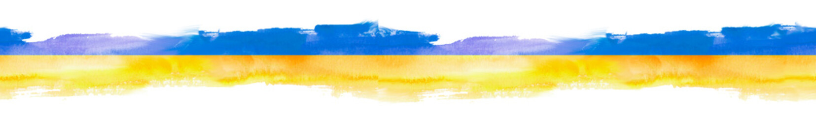 Grunge brush stroke with Ukraine national flag. Watercolor painting flag of Ukraine. Symbol, poster, banner of the national flag. Style watercolor drawing. Seamless