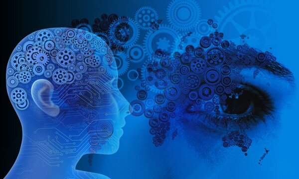 Binary Code Background, artificial intelligence Digital eye Abstract technology background. Java, coding.