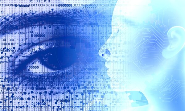 Binary Code Background, artificial intelligence Digital eye Abstract technology background. Java, coding.