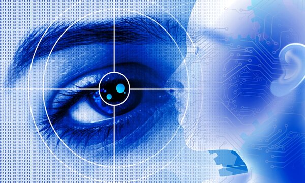 Binary Code Background, artificial intelligence Digital eye Abstract technology background. Java, coding.