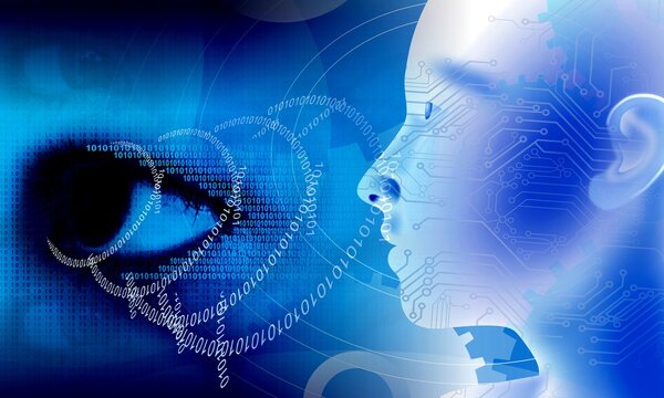 Binary Code Background, artificial intelligence Digital eye Abstract technology background. Java, coding.