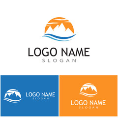 Simple Modern Mountain Landscape Logo Design Vector, Rocky Ice Top Mount Peak Silhouette