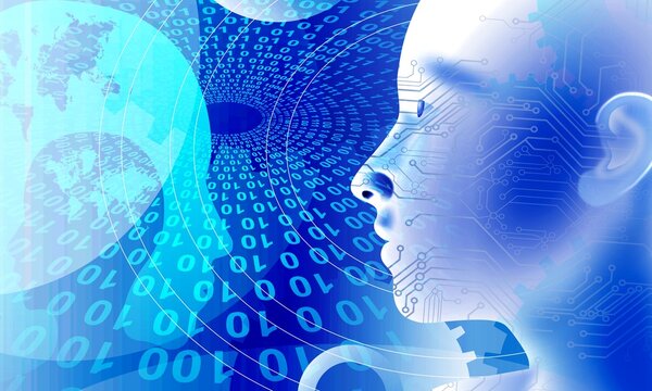 Binary matrix code on the screen. numbers of the computer matrix. The concept of coding, circuit. Cogs gears industrial business background. background integration. technology banner background.