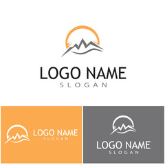 Simple Modern Mountain Landscape Logo Design Vector, Rocky Ice Top Mount Peak Silhouette