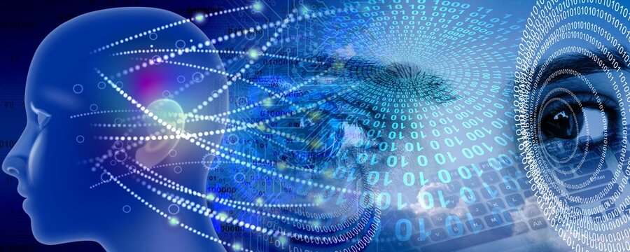 Binary Code Background, artificial intelligence Digital eye Abstract technology background. Java, coding.