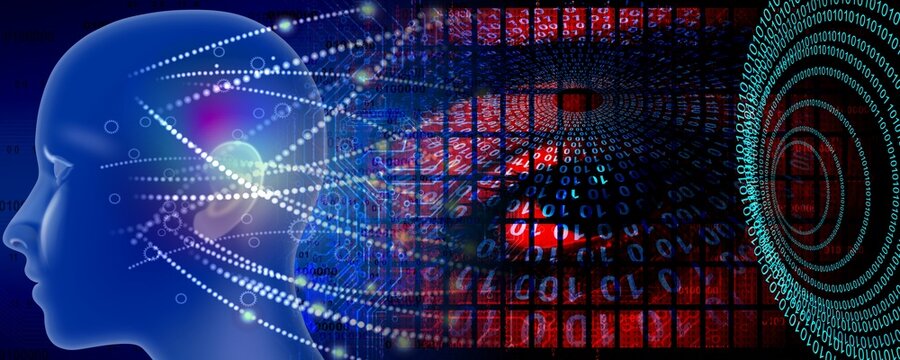 Binary Code Background, artificial intelligence Digital eye Abstract technology background. Java, coding.