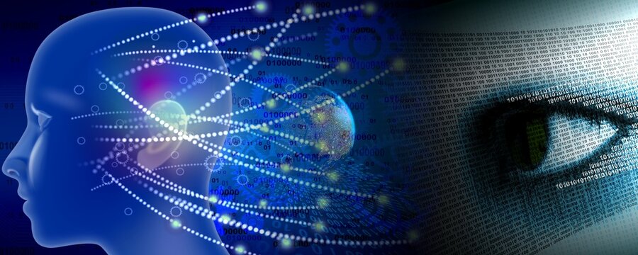 Binary Code Background, artificial intelligence Digital eye Abstract technology background. Java, coding.