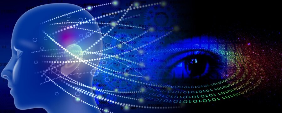 Binary Code Background, artificial intelligence Digital eye Abstract technology background. Java, coding.