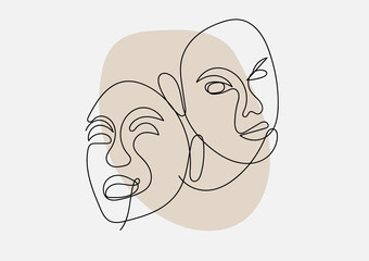 Abstract face one line art. Minimal outline drawing style. Graphic vector illustration