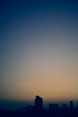 Silhouette, vertical cityscape in golden hour