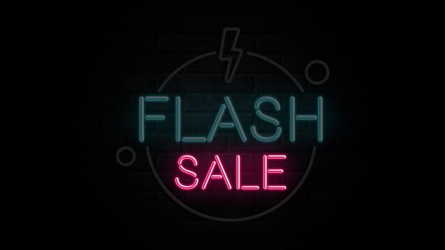 Flash sale neon sign on a brick wall