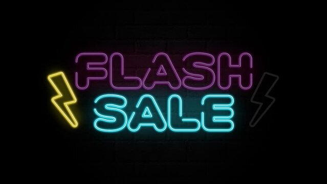 Flash sale neon sign on a brick wall