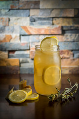 Fresh Lemonade in a Mason Jar on a Wooden Table