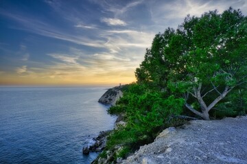 Fototapeta premium Landscapes at sunset of the Sierra de Irta between Peñíscola and Alcocebre. In winter