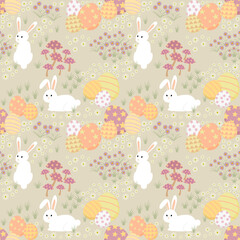 Easter seamless pattern with rabbits. Bunny wallpaper. Flat design.