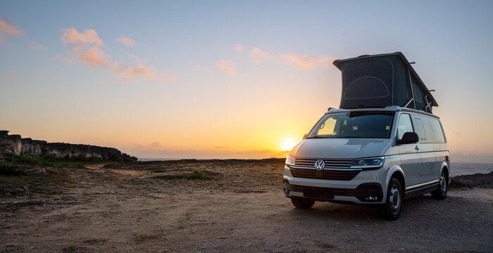 The new 2021 Volkswagen VW Transporter Camping Van T6.1 California Ocean in the coastal Nature