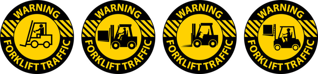 Warning Forklift Traffic Floor Sign On White Background