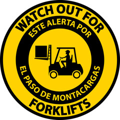 Bilingual Watch Out For Forklift Floor Sign On White Background