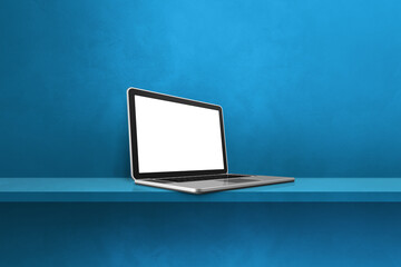 Laptop computer on blue shelf background