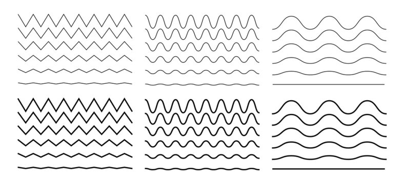 Curvy and zigzag line. Different thin line wave