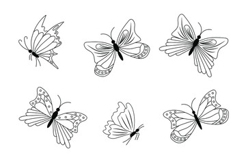 set of butterflies black outline
