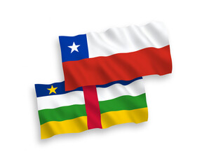 Flags of Central African Republic and Chile on a white background