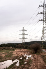 high voltage cable towers in an industrial area in Catalonia