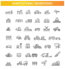 Agricultural and farming machines vector icons set