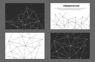 4 ppt backgrounds with geometric plexus line design. Portfolio cover layout