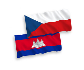 Flags of Czech Republic and Kingdom of Cambodia on a white background