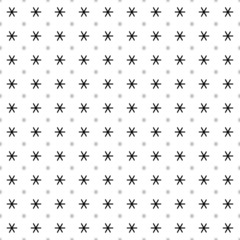 Square seamless background pattern from black astrological sextile symbols are different sizes and opacity. The pattern is evenly filled. Vector illustration on white background