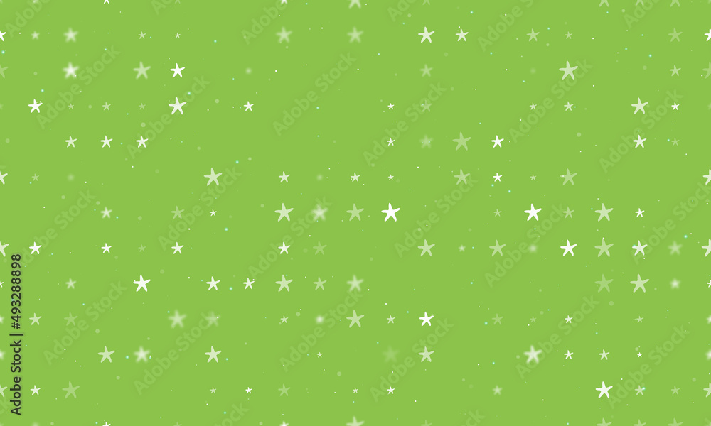 Poster seamless background pattern of evenly spaced white starfish symbols of different sizes and opacity. 