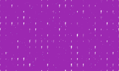 Seamless background pattern of evenly spaced white sea horse symbols of different sizes and opacity. Vector illustration on purple background with stars