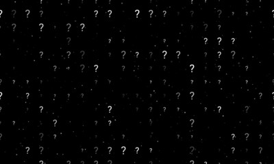 Seamless background pattern of evenly spaced white question symbols of different sizes and opacity. Vector illustration on black background with stars