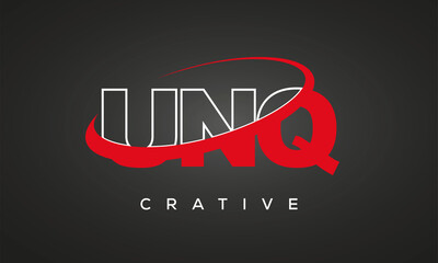 UNQ creative letters logo with 360 symbol vector art template design