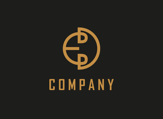 initial Letter E and D Linked Logo. Gold Shape ED DE Letter isolated on Black Background. Usable for Business and Branding Logos. Flat Vector Logo Design Template Element.