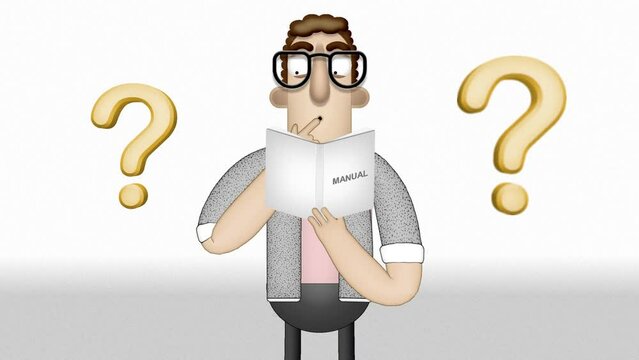 Character with question about instruction manual.