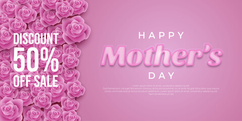 Happy mother's day card with roses piled on the side