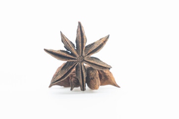 star anise seed with nut isolated on white background, front view