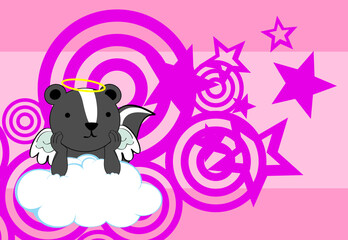 cute kawaii cherub angel skunk character cartoon background illustration in vector format
